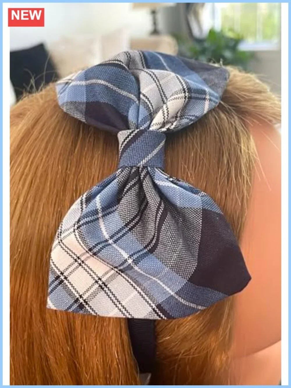 Plaid Bow Headband - Handcrafted Cotton Blend School Hair Accessory